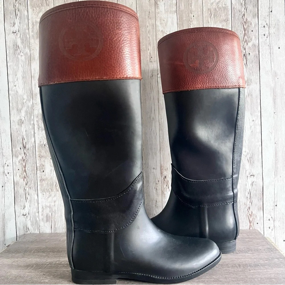 Tory Burch Diana Classic Wellies Rain Boots Heritage Preppy Size 7